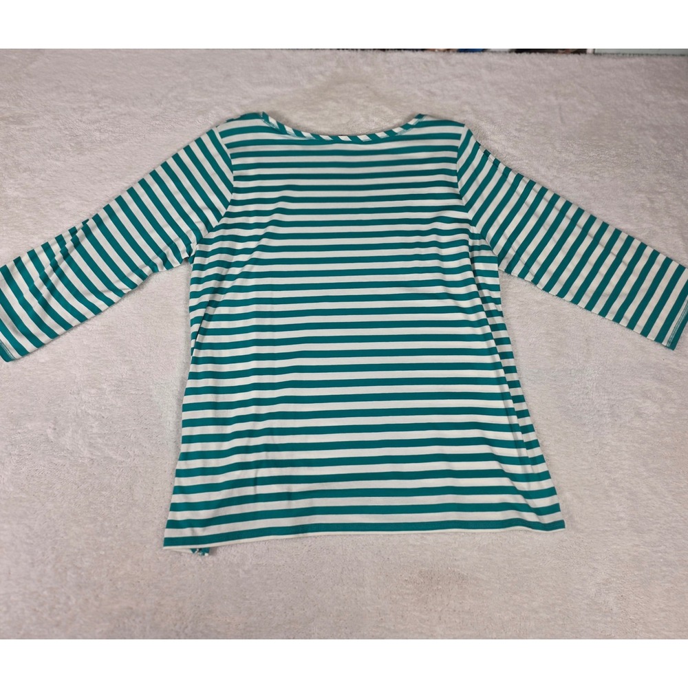 Jones‎ New York Striped Knit Top Womens 1X Teal White Excellent Side Tie - Picture 2 of 8